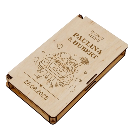 Drewniane pudełko na pieniądze na ślub prezent pamiątka wesele personalizowany grawer